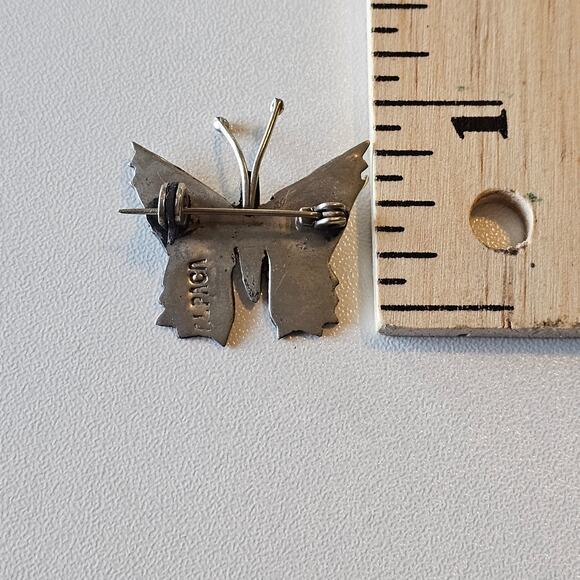 Vintage Alpaca Mexico Silver & Abalone Butterfly Brooch Pin - Picture 2 of 5